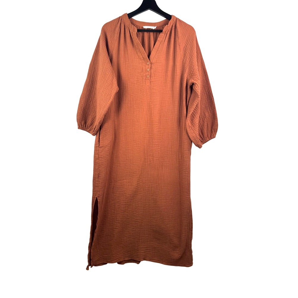 Lush Midi Dress sz L Spice Orange Cotton Gauzy beach boho lagen look 90s